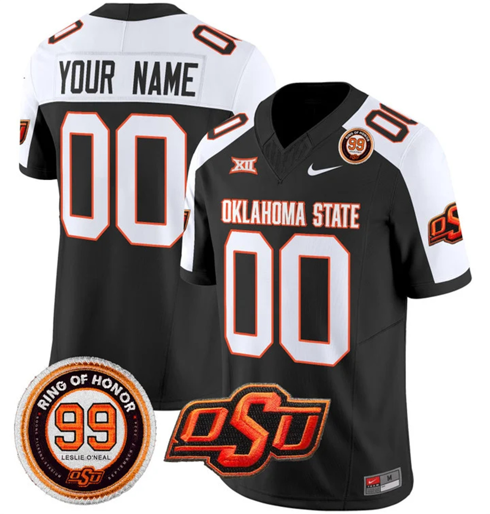 Custom  Oklahoma State Cowboys Leslie O'neal Patch Vapor Limited Football Jersey - All Stitched BLACK ALTERNATE