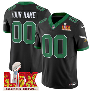 Custom  Philadelphia Eagles Kelly Green Super Bowl LIX Patch Vapor Limited Football  Jersey - All Stitched  Black