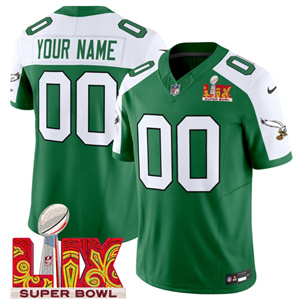 Custom  Philadelphia Eagles Kelly Green Super Bowl LIX Patch Vapor Limited Football  Jersey - All Stitched  Kelly Alternate