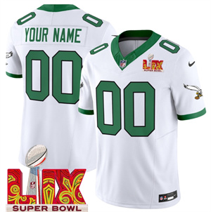 Custom  Philadelphia Eagles Kelly Green Super Bowl LIX Patch Vapor Limited Football  Jersey - All Stitched  Kelly White