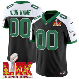 Custom  Philadelphia Eagles Kelly Green Super Bowl LIX Patch Vapor Limited Football  Jersey - All Stitched Black Alternate