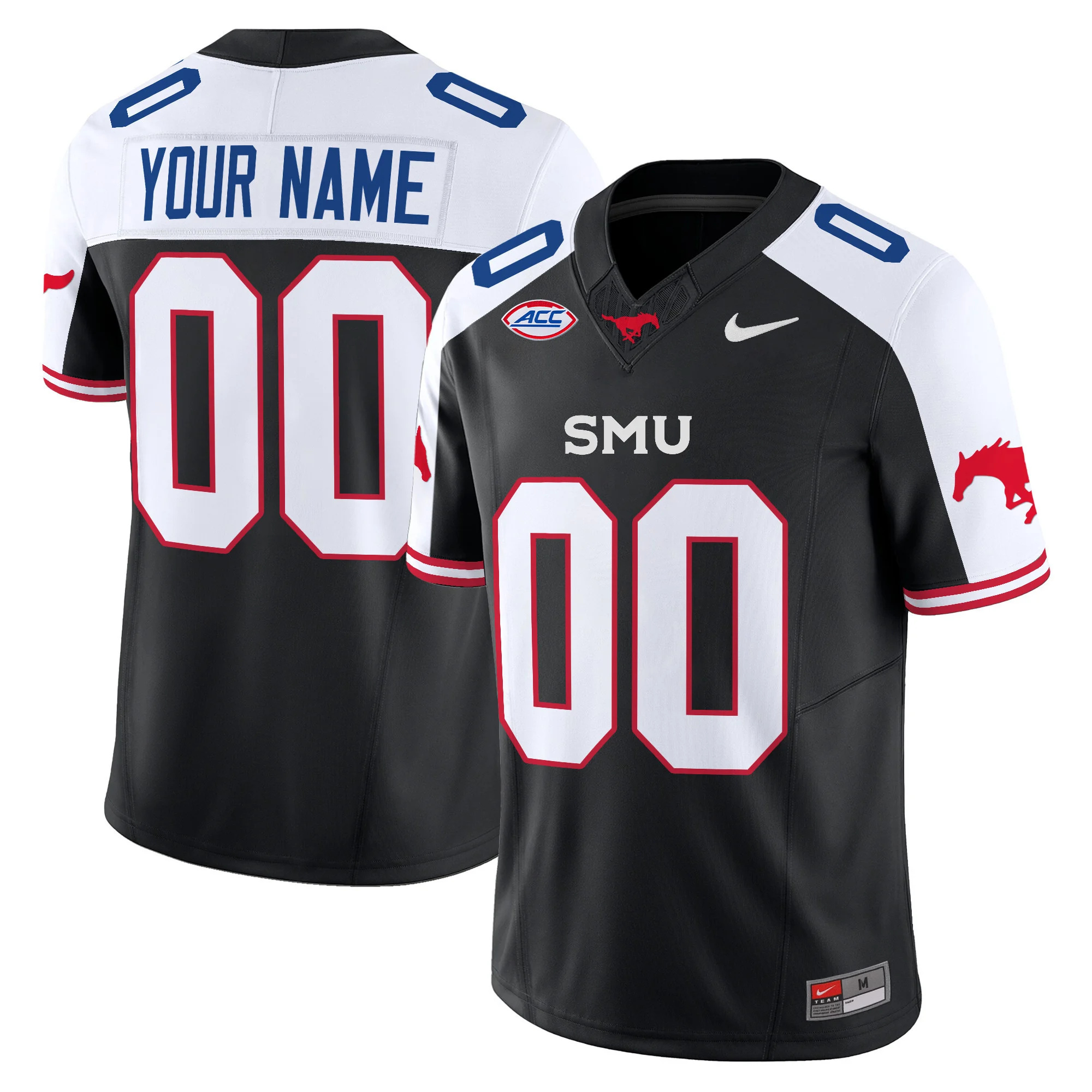 Custom  SMU Mustangs Icy Whites Vapor Limited  Football Jersey - All Stitched  BLACK ALTERNATE