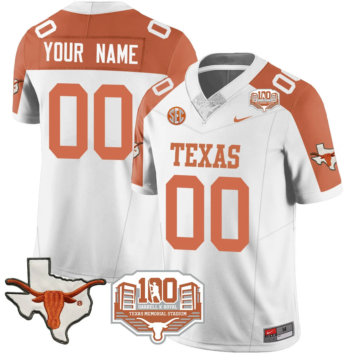Custom  Texas Longhorns 2024 Vapor Football Jersey - 100 years of Darrell K Royal - All Stitched   INVERTED