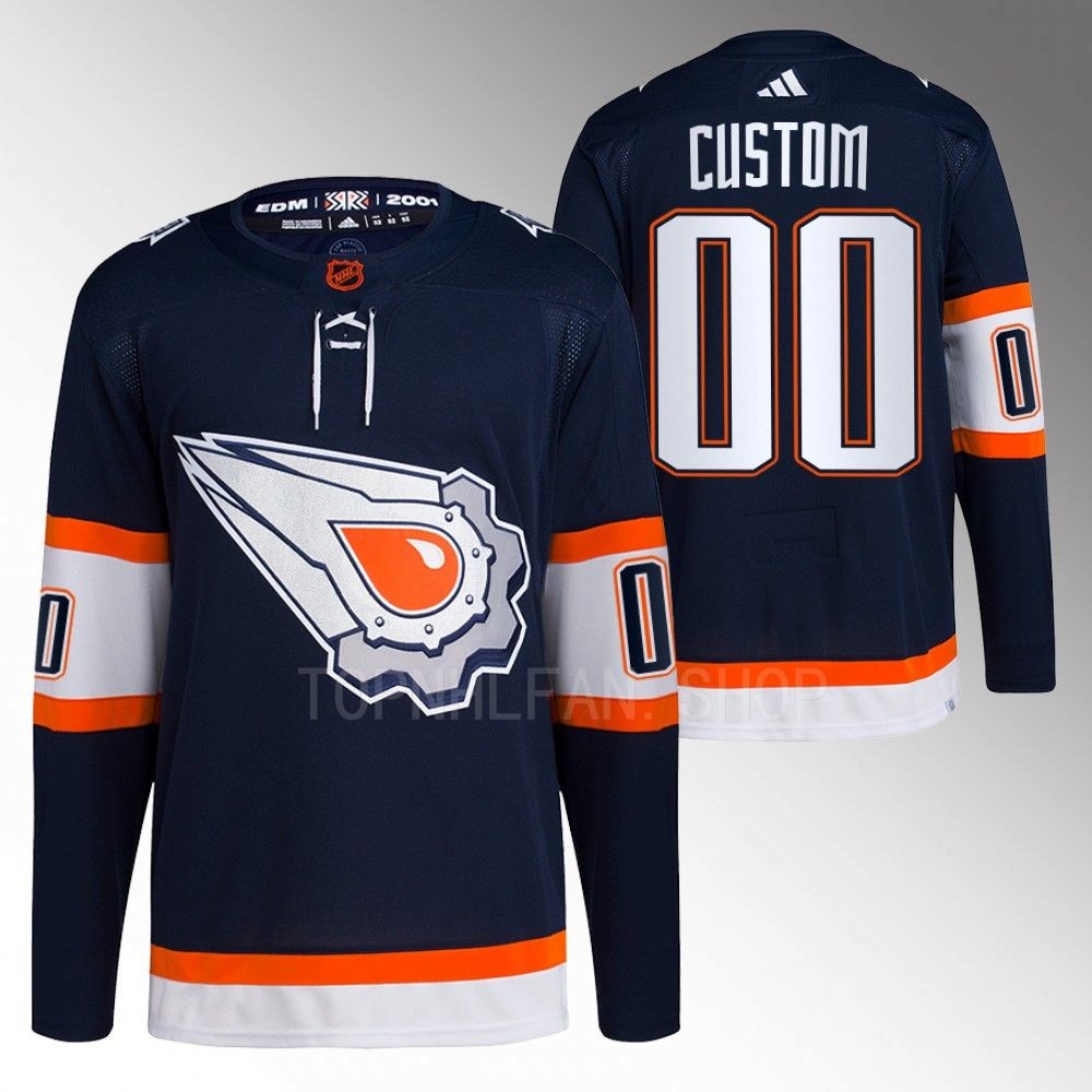 Custom 2022 Edmonton Oilers Navy Reverse Retro 2.0 Authentic Primegreen Jersey