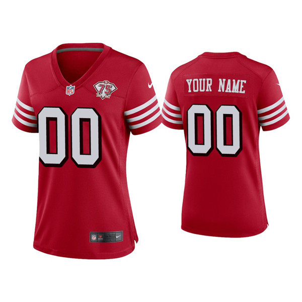 Custom Women 49ers 75th Anniversary Alternate Scarlet Jersey