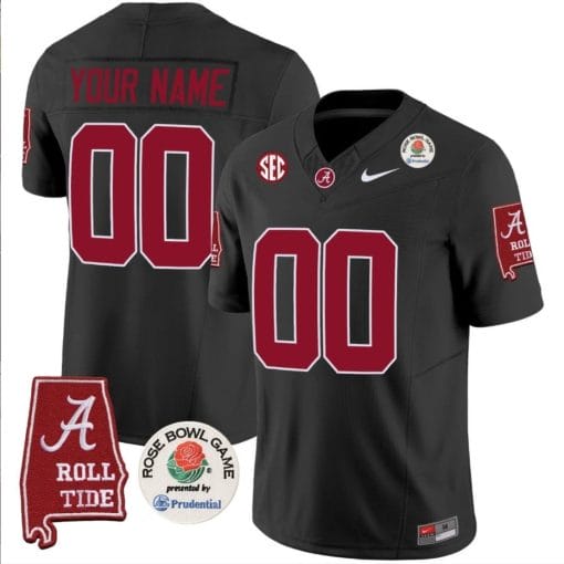 Custom Alabama Crimson Jersey Name and Number Rose Bowl Patch Football Black