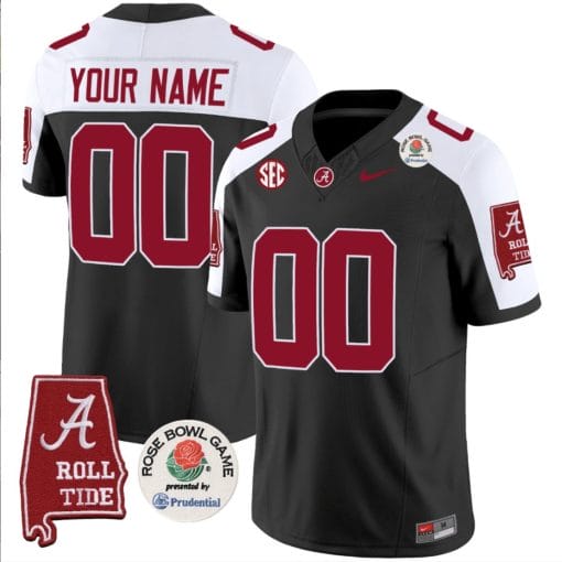 Custom Alabama Crimson Jersey Name and Number Rose Bowl Patch Football Black Alternate