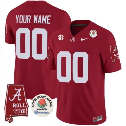 Custom Alabama Crimson Jersey Name and Number Rose Bowl Patch Football Crimson