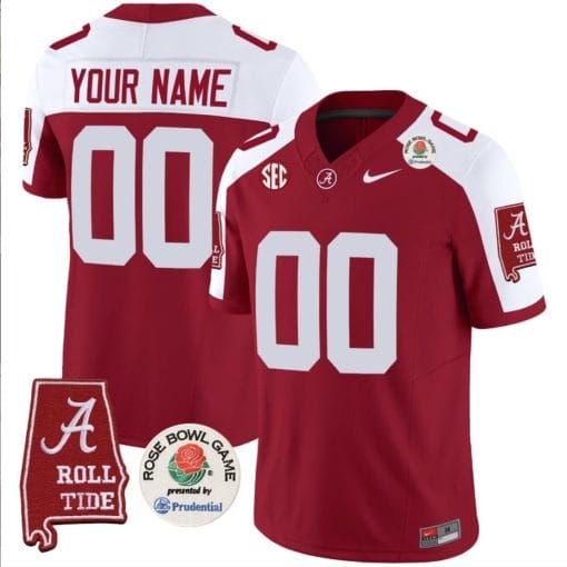 Custom Alabama Crimson Jersey Name and Number Rose Bowl Patch Football Crimson Alternate