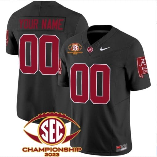Custom Alabama Crimson Jersey Name and Number SEC Championship 2023 Patch Basic Football Black