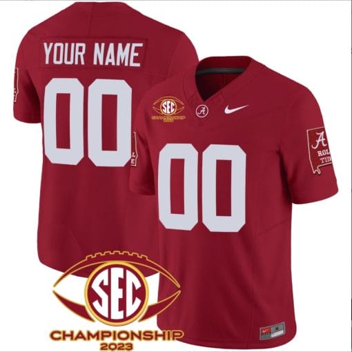 Custom Alabama Crimson Jersey Name and Number SEC Championship 2023 Patch Basic Football Crimson