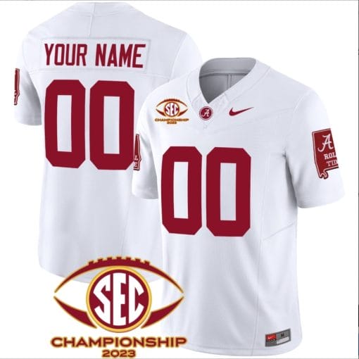 Custom Alabama Crimson Jersey Name and Number SEC Championship 2023 Patch Basic Football White