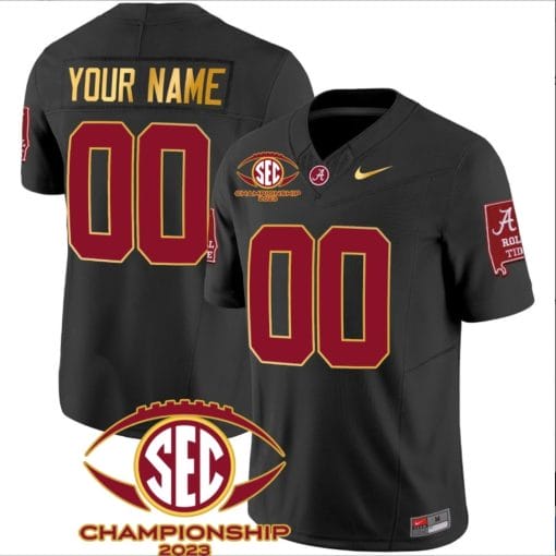 Custom Alabama Crimson Jersey Name and Number SEC Championship 2023 Patch Gold Football Black