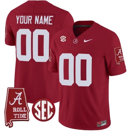 Custom Alabama Crimson Tide Jersey Name and Number Vapor Limited Football Alabama Map Crimson