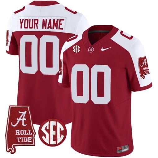 Custom Alabama Crimson Tide Jersey Name and Number Vapor Limited Football Alabama Map Crimson Alternate