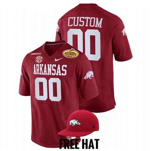 Custom Arkansas Razorbacks Cardinal 2021 Outback Bowl CFP Jersey
