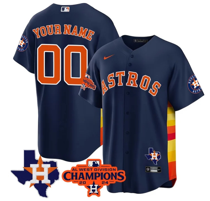 Custom Astros 2024 AL West Champions Baseball  Jersey - All Stitched  NAVY