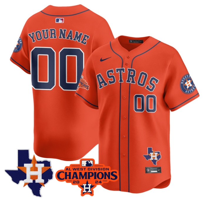 Custom Astros 2024 AL West Champions Baseball  Jersey - All Stitched  ORANGE
