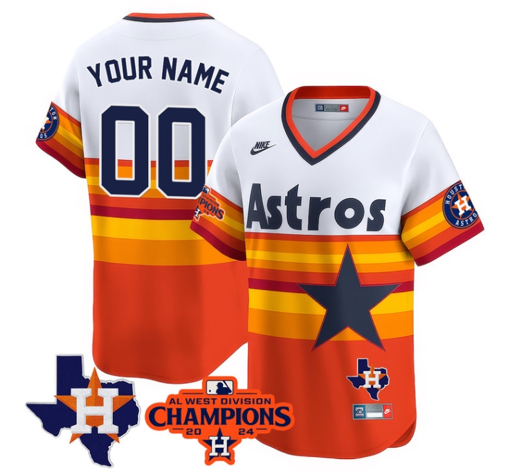 Custom Astros 2024 AL West Champions Baseball  Jersey - All Stitched  THROWBACK