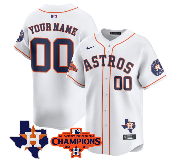 Custom Astros 2024 AL West Champions Baseball  Jersey - All Stitched  WHITE