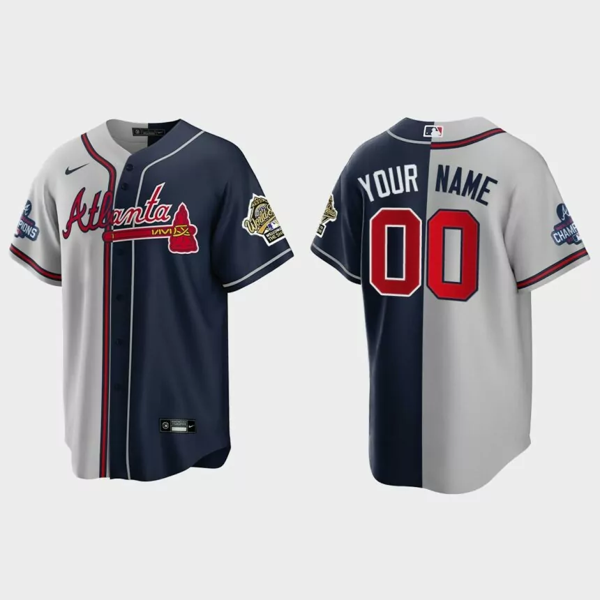 Custom Atlanta Braves 2021 World Series Champions 1995 Throwback Split Jersey – Gray Navy