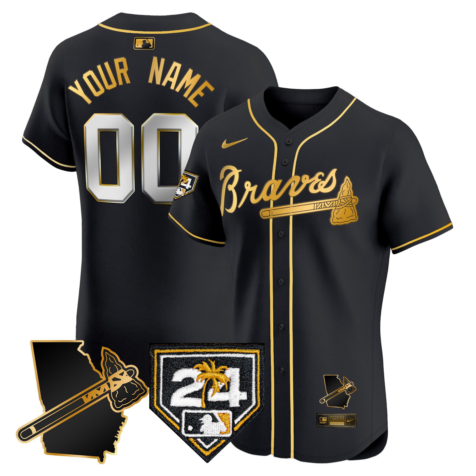 Custom Atlanta Braves 2024 Spring Training & Georgia Patch Vapor Premier Elite  baseball ersey – All Stitched Black Gold
