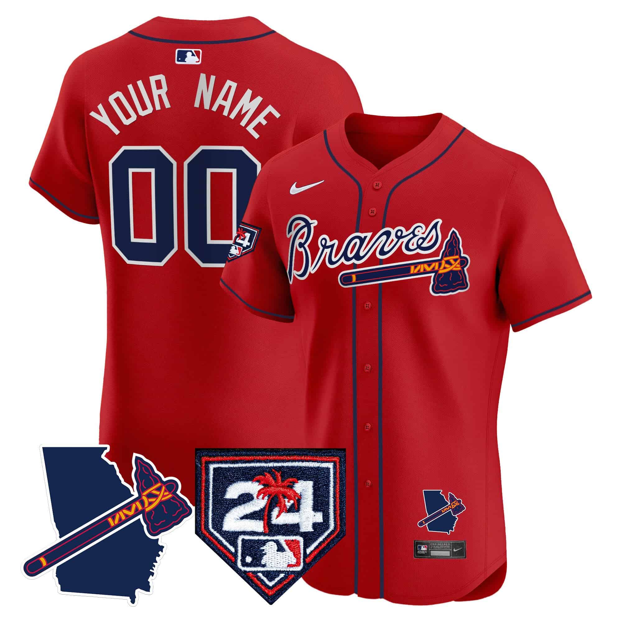 Custom Atlanta Braves 2024 Spring Training & Georgia Patch Vapor Premier Elite  baseball ersey – All Stitched Red