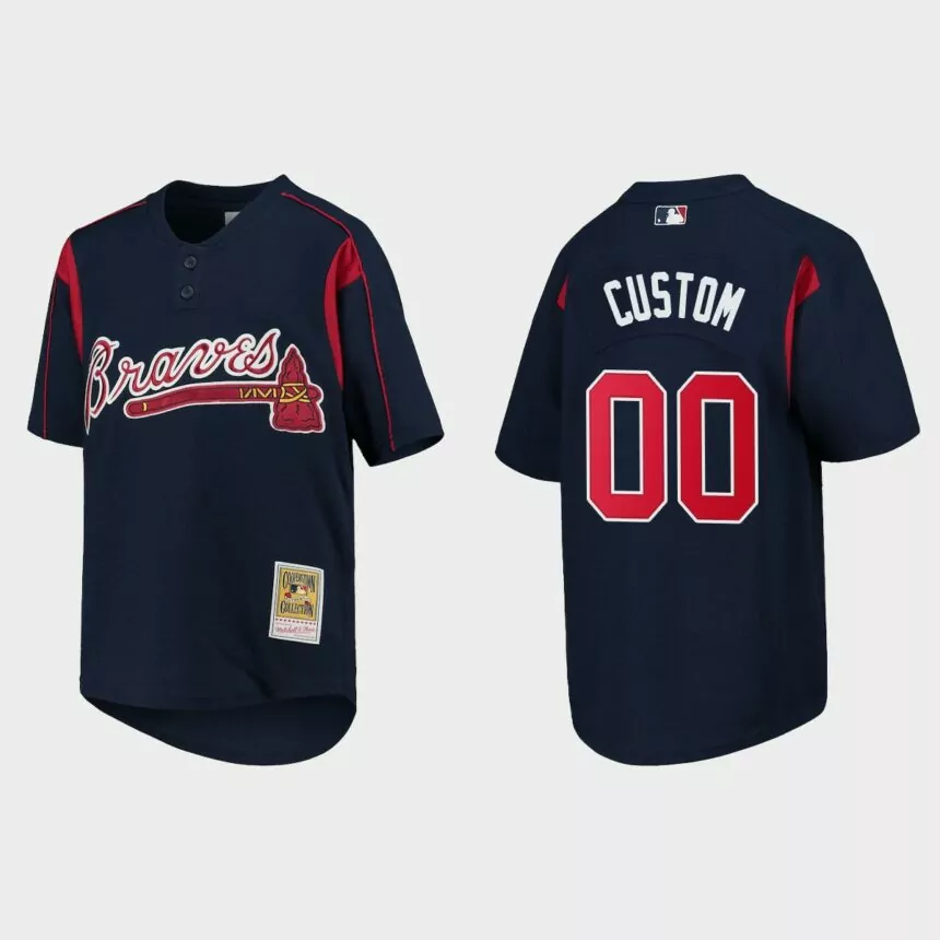 Custom Atlanta Braves Cooperstown Mesh Batting Practice Jersey – Navy
