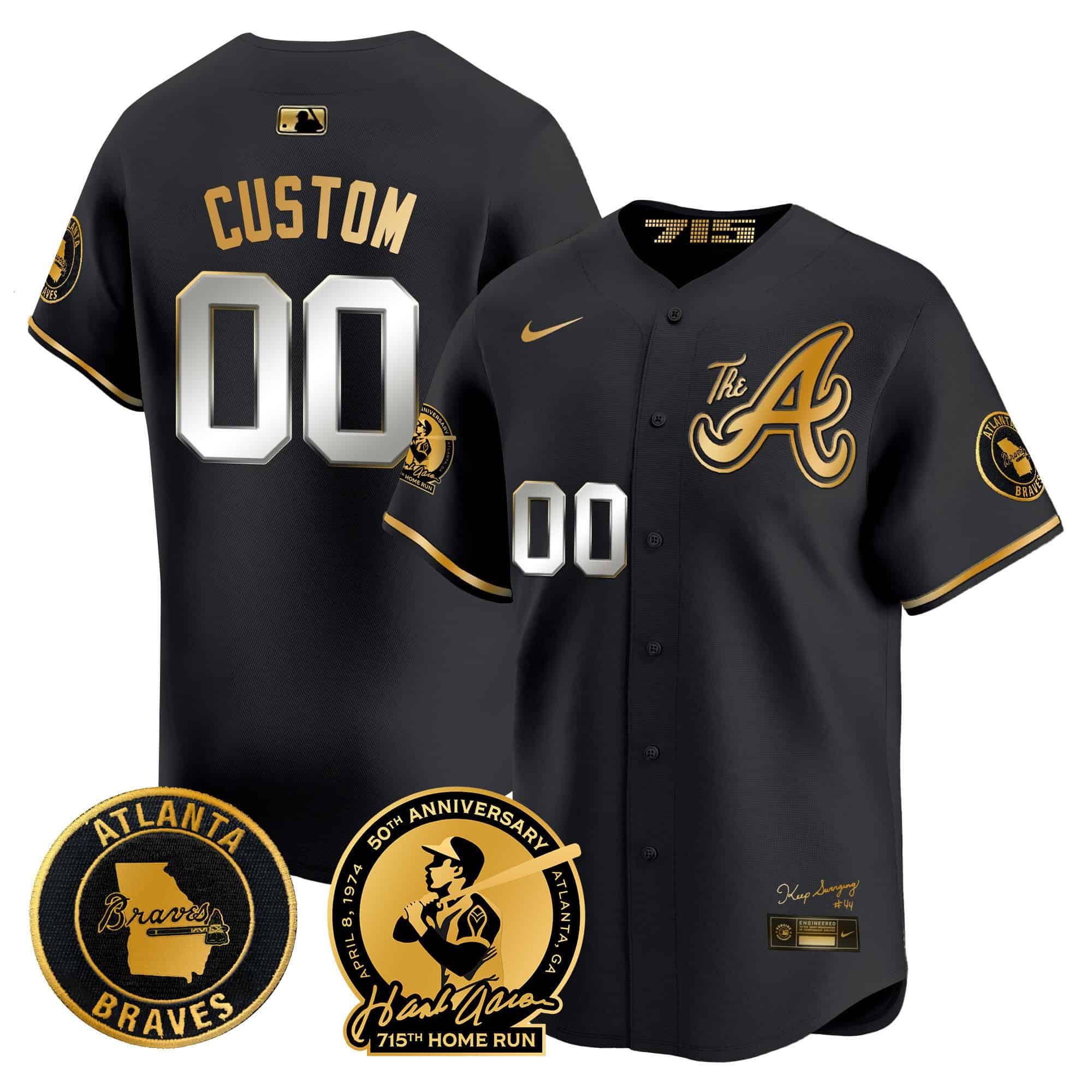 Custom Atlanta Braves Hank Aaron 715th Home Run Patch Vapor Premier Limited  baseball  Jersey V2 – All Stitched Black Gold