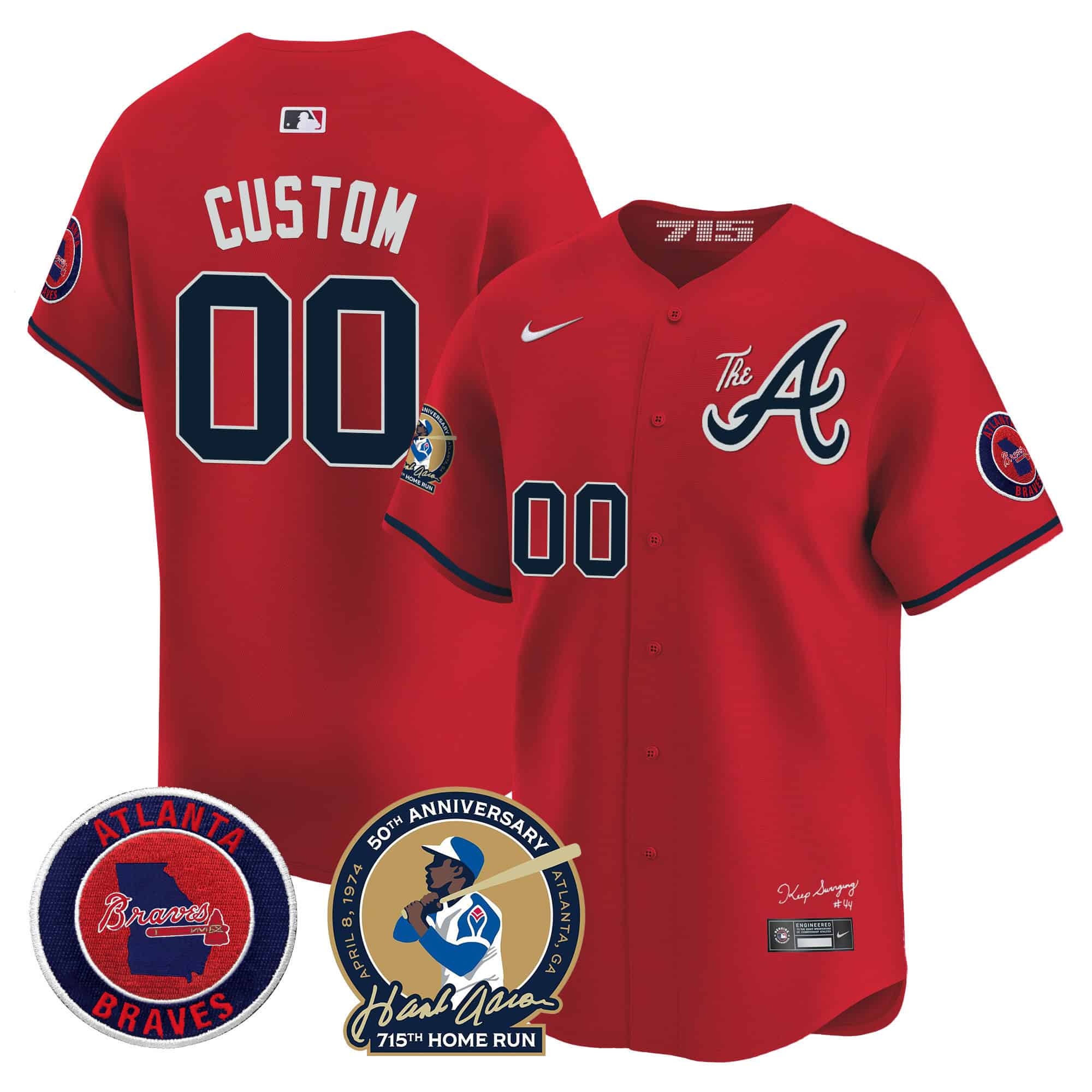 Custom Atlanta Braves Hank Aaron 715th Home Run Patch Vapor Premier Limited  baseball  Jersey V2 – All Stitched Red