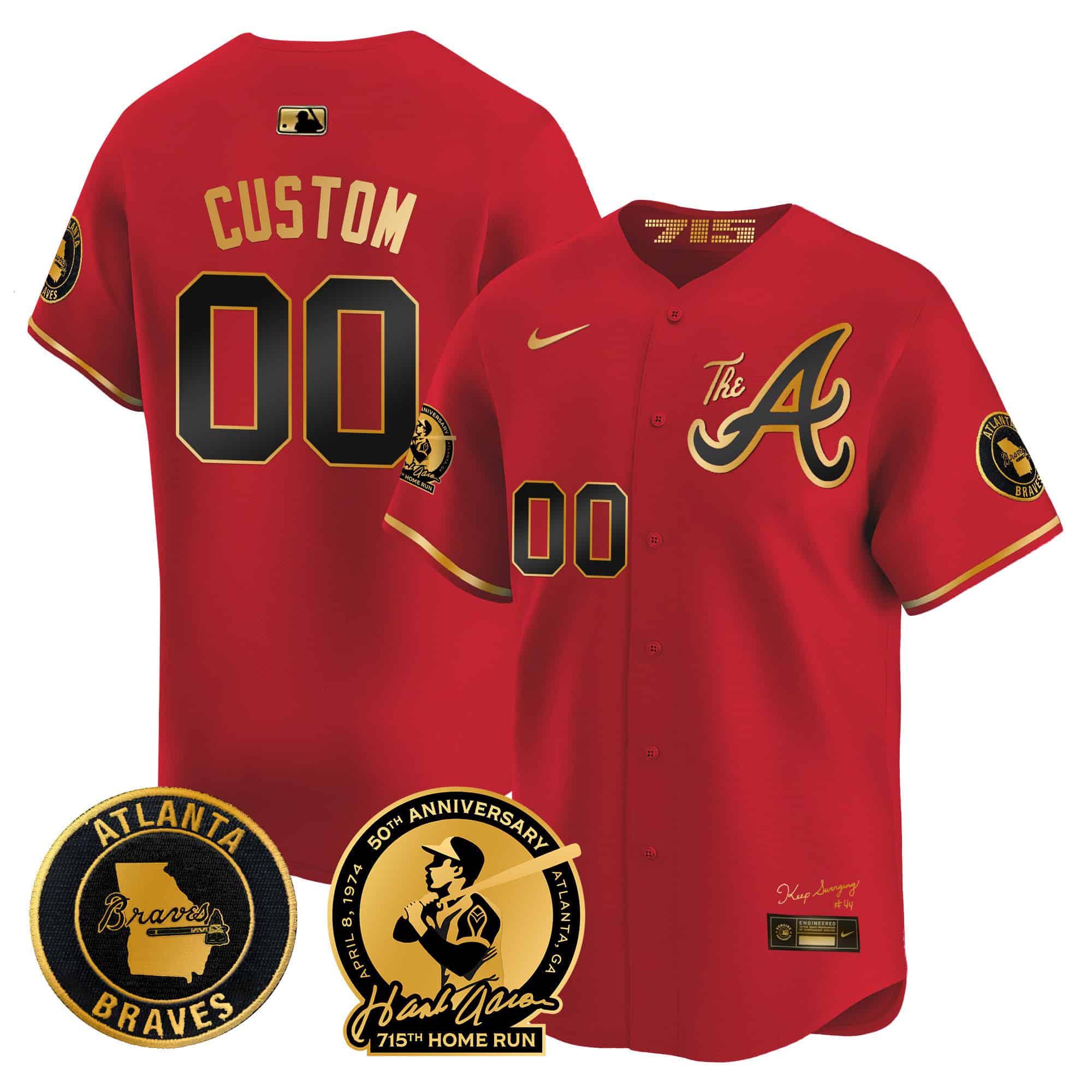 Custom Atlanta Braves Hank Aaron 715th Home Run Patch Vapor Premier Limited  baseball  Jersey V2 – All Stitched Red Gold