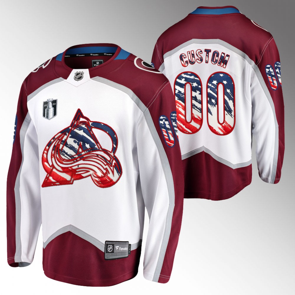 Custom Avalanche 4th of July Jersey White Stars Stripes Flag