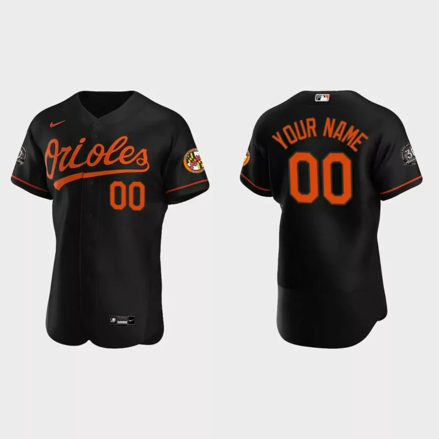 Custom Baltimore Orioles 30th Anniversary Authentic Jersey – Black