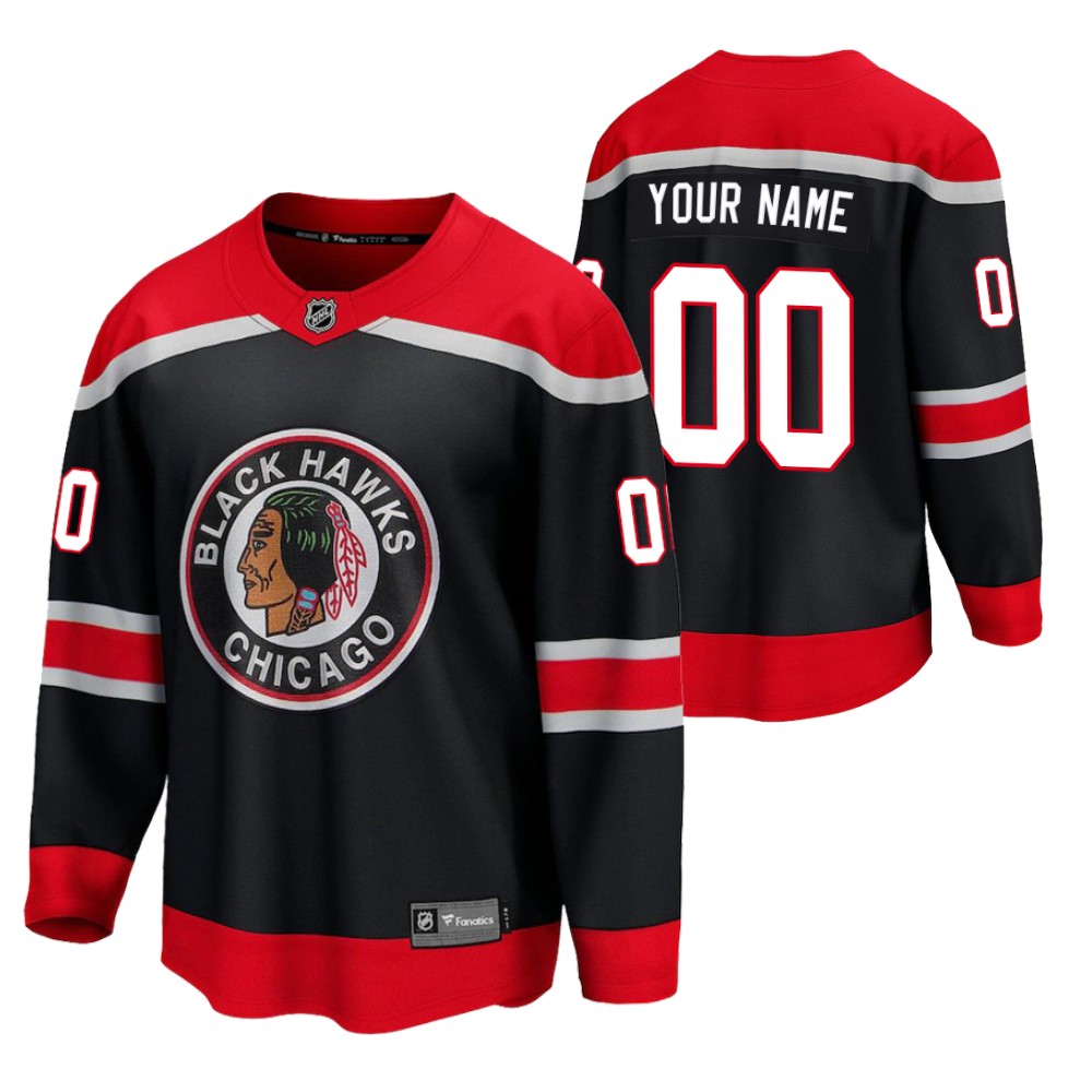Custom Blackhawks 2021 Reverse Retro Black Jersey Special Edition