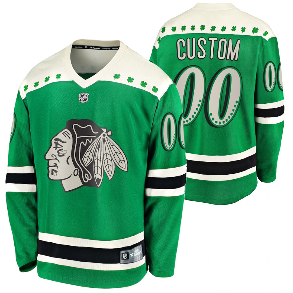 Custom Blackhawks 2021 St. Patrick's Day Green #00 Jersey