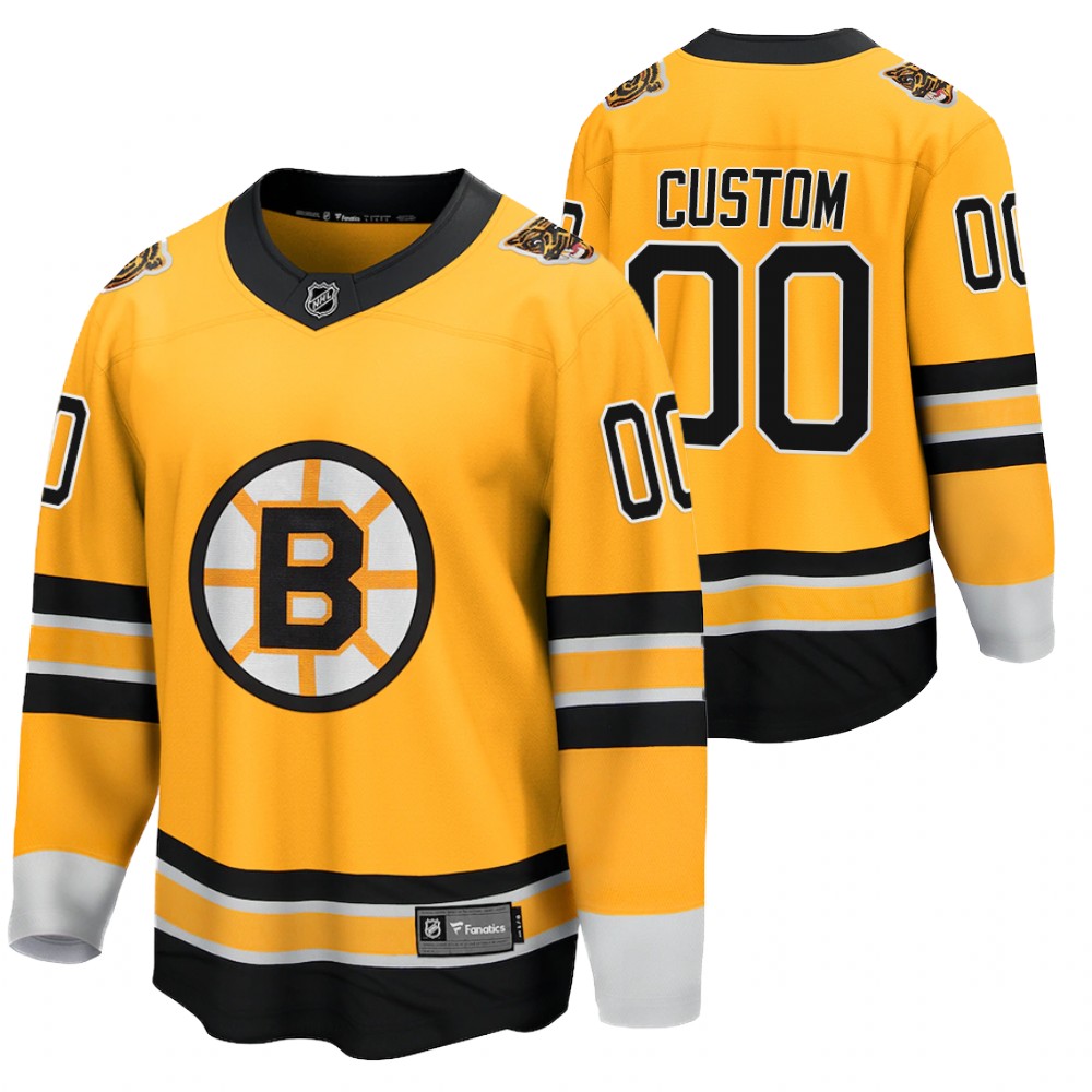 Custom Boston Bruins 2021 Special Edition Gold Men Jersey Reverse Retro
