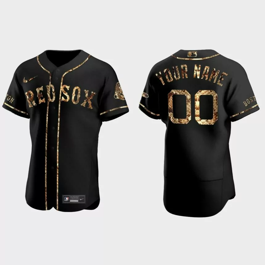 Custom Boston Red Sox Python Skin Authentic Jersey – Black