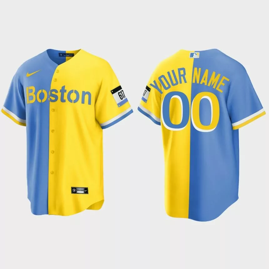 Custom Boston Red Sox Split City Jersey – Blue Gold