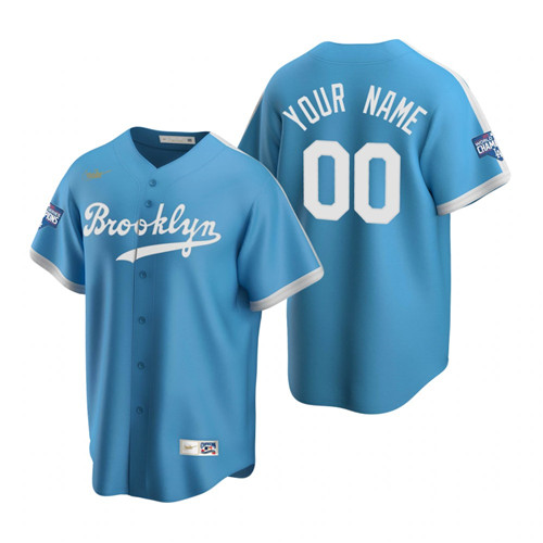 Custom Brooklyn Dodgers Light Blue 2020 World Series Champions Cooperstown Collection Jersey