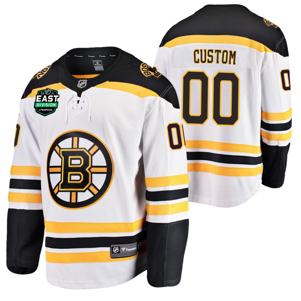 Custom Bruins 2021 East Division Patch Jersey White Away