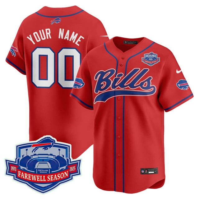 Custom Buffalo Bills 2025 Baseball   Jersey All Stitched - Farewell to Highmark Stadium Red