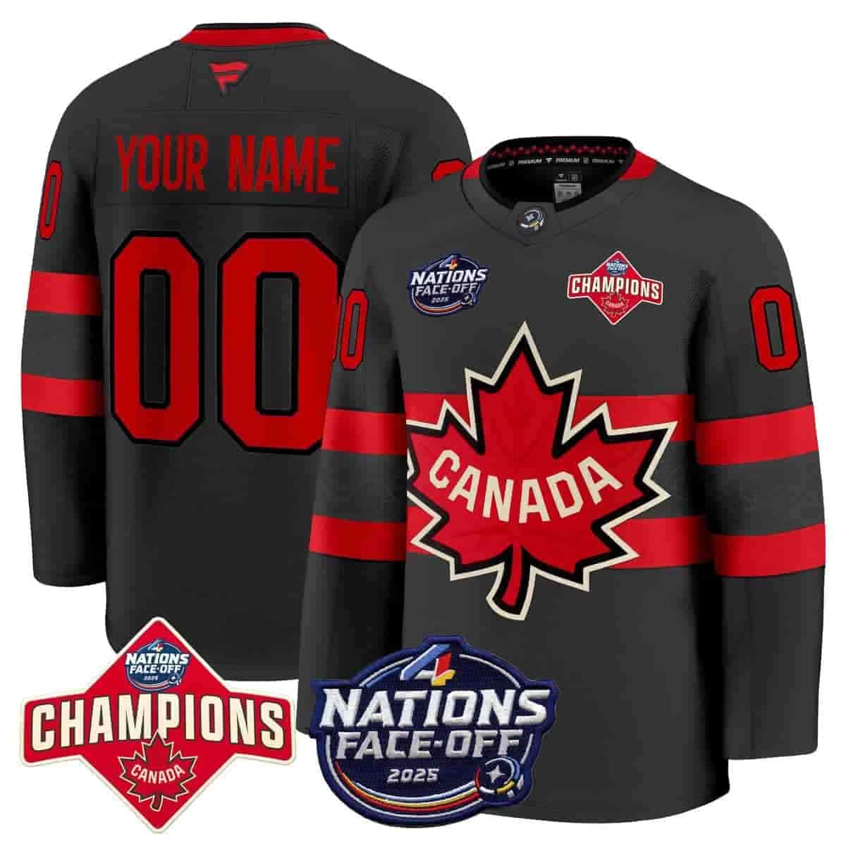 Custom Canada 4 Nations Face-Off 2025 Champions Premium  Jersey - All Stitched  Black