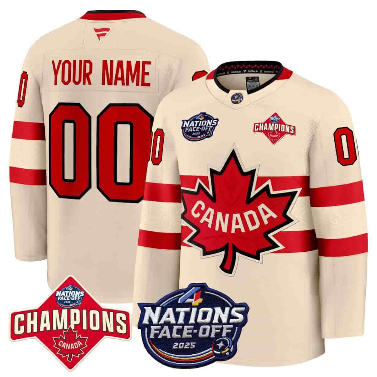 Custom Canada 4 Nations Face-Off 2025 Champions Premium  Jersey - All Stitched Cream