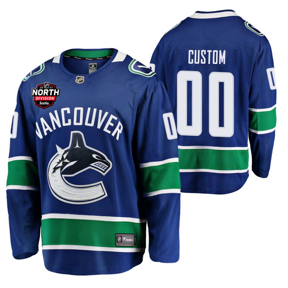 Custom Canucks 2021 North Division Patch Jersey Blue Home