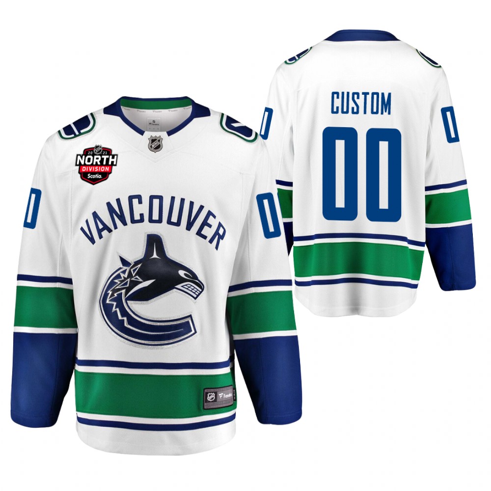 Custom Canucks 2021 North Division Patch Jersey White Away