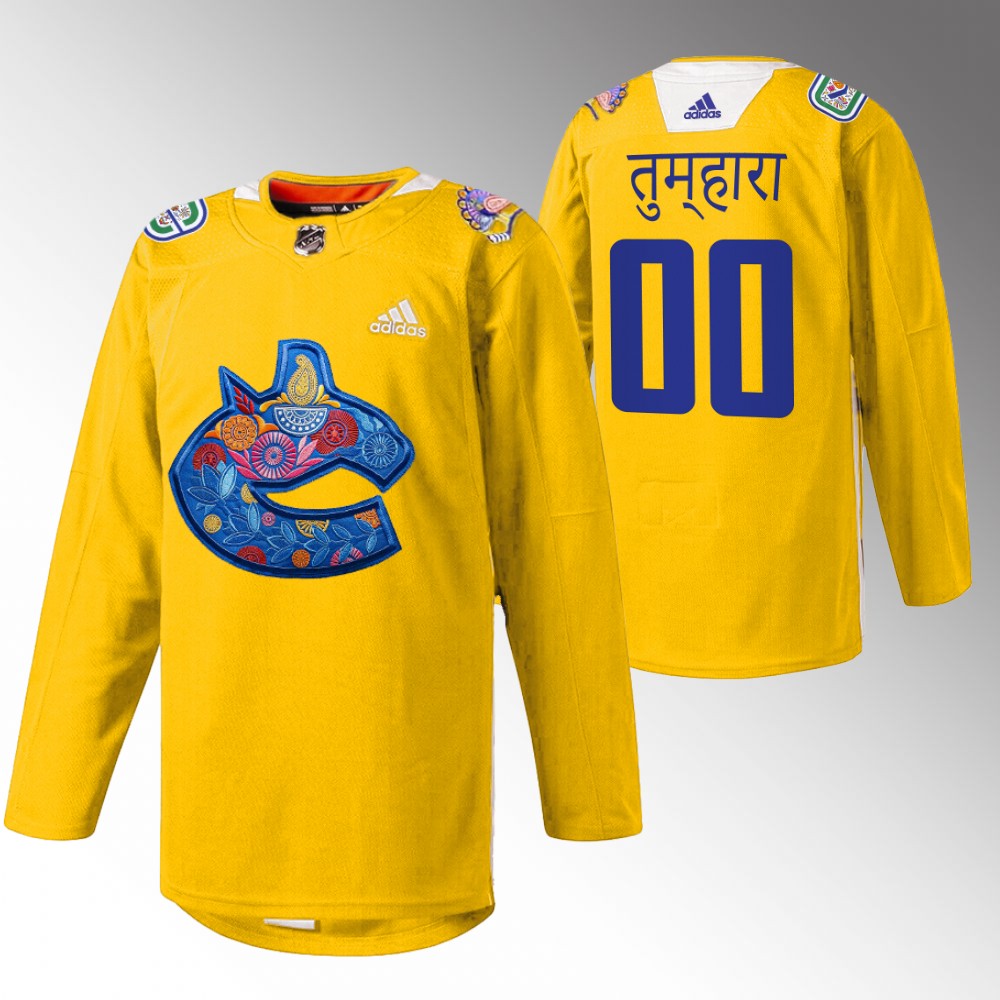 Custom Canucks Diwali Night Jersey Yellow Warmup