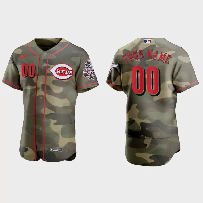 Custom Cincinnati Reds 2021 National Armed Forces Day Authentic Jersey – Camo