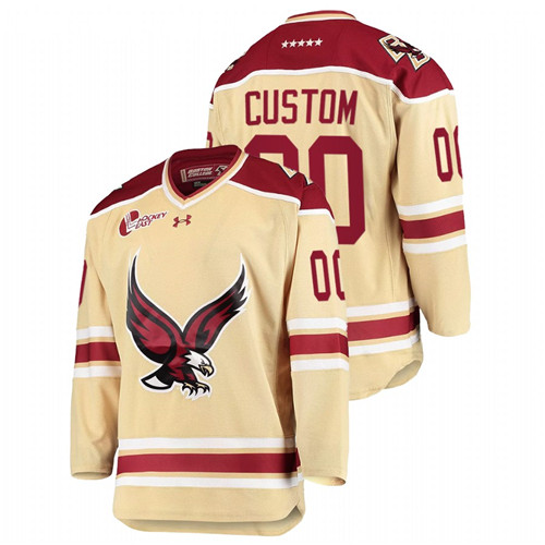 Custom College Hockey 2021-22 Boston College Eagles Beige Jersey