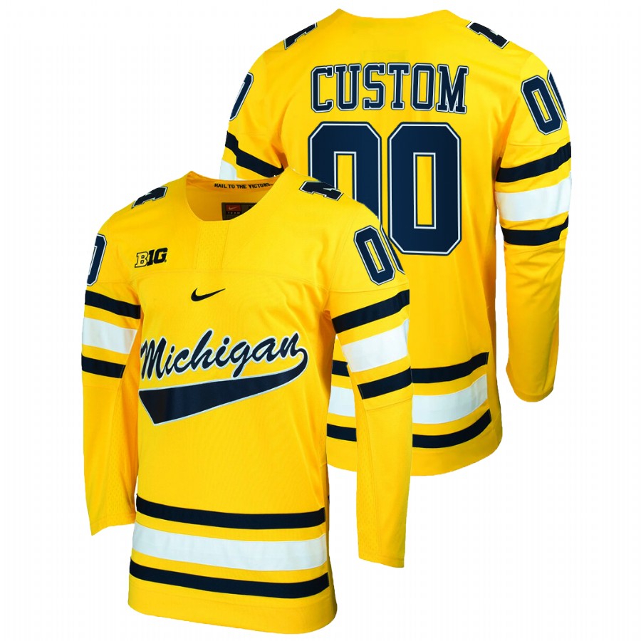 Custom College Hockey Michigan Wolverines Maize Jersey