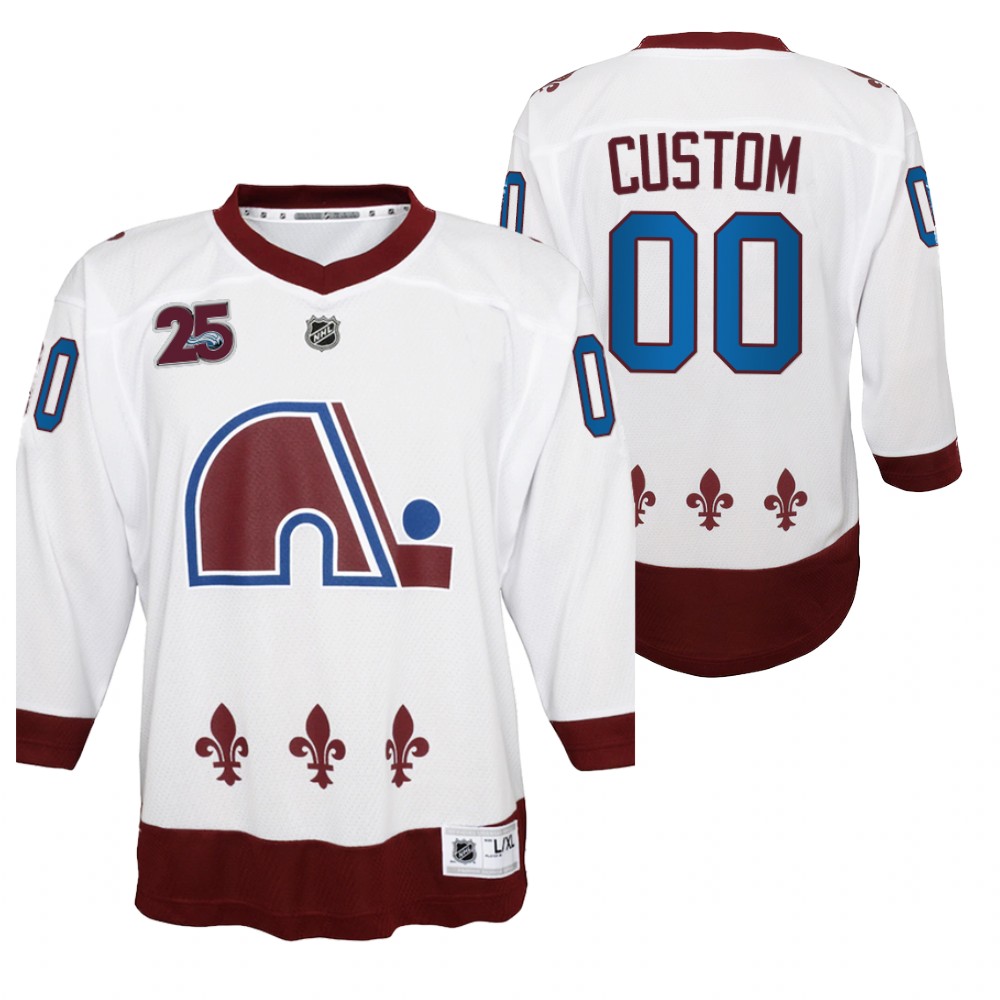 Custom Colorado Avalanche 2021 Reverse Retro White Youth Jersey 25th special Edition